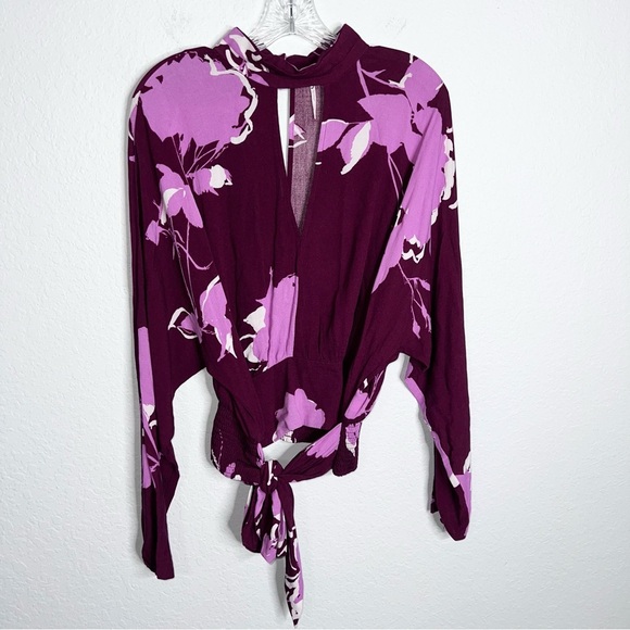 Free People Top Women’s Large Say You Love Me Blouse Floral Boho Keyhole BB - Picture 3 of 8